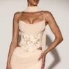 Junelle Embellished Lace-Up Corset Top med scarf i guld