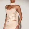 Junelle Embellished Lace-Up Corset Top med scarf i guld