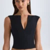 Kadie V-ringad strukturerad crop top i svart