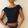 Kaede asymmetrisk crop top med rynkad rygg i svart