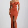 Karleen Slinky Jersey Cut-Out Halterneck Gown i Burnt Orange