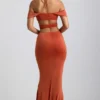 Karleen Slinky Jersey Cut-Out Halterneck Gown i Burnt Orange
