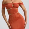 Karleen Slinky Jersey Cut-Out Halterneck Gown i Burnt Orange