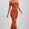Karleen Slinky Jersey Cut-Out Halterneck Gown i Burnt Orange