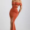Karleen Slinky Jersey Cut-Out Halterneck Gown i Burnt Orange