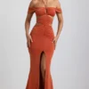 Karleen Slinky Jersey Cut-Out Halterneck Gown i Burnt Orange