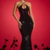 Kassie Embellished Cut-Out Halterneck Gown i svart