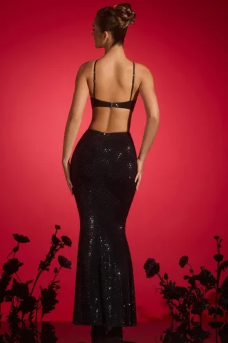Kassie Embellished Cut-Out Halterneck Gown i svart
