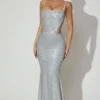Katalia Embellished Cut-Out Gown i silver