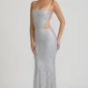 Katalia Embellished Cut-Out Gown i silver