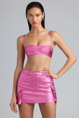 Kennedy Metallic Denim Cropped Bralette i Deep Pink