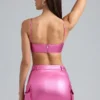 Kennedy Metallic Denim Cropped Bralette i Deep Pink