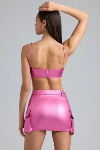 Kennedy Metallic Denim Cropped Bralette i Deep Pink