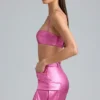 Kennedy Metallic Denim Cropped Bralette i Deep Pink