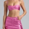 Kennedy Metallic Denim Cropped Bralette i Deep Pink