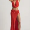 Keona mid-rise maxikjol med slits i Chilli Red