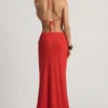 Keona mid-rise maxikjol med slits i Chilli Red