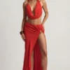 Keona mid-rise maxikjol med slits i Chilli Red