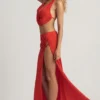 Keona mid-rise maxikjol med slits i Chilli Red