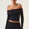 Kesia Modal Off-Shoulder Long-Sleeve Top i svart