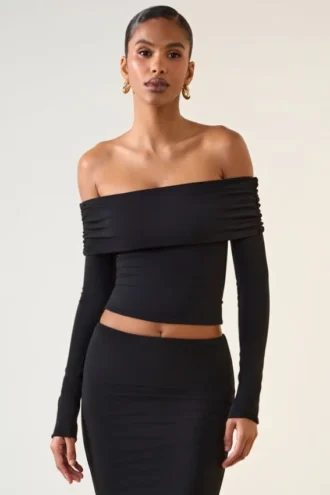 Kesia Modal Off-Shoulder Long-Sleeve Top i svart