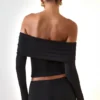 Kesia Modal Off-Shoulder Long-Sleeve Top i svart