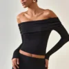 Kesia Modal Off-Shoulder Long-Sleeve Top i svart