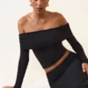 Kesia Modal Off-Shoulder Long-Sleeve Top i svart