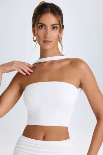 Khai bandeau-top med chokerdetalj i vitt