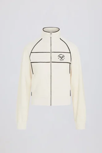 Kort frotte-sweatshirt med dragkedja i benvitt