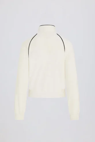 Kort frotte-sweatshirt med dragkedja i benvitt