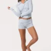 Mini-shorts i ribbad jersey med blå ränder