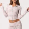 Ribbade minishorts i rosa randigt jersey