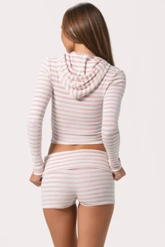 Ribbade minishorts i rosa randigt jersey