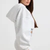 Kort hoodie i stretchig bomullsfleece i gråmelerat