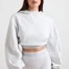 Kort hoodie i stretchig bomullsfleece i gråmelerat