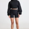 Kort hoodie i stretchig bomullsfleece i svart