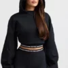 Kort hoodie i stretchig bomullsfleece i svart