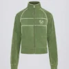 Kort sweatshirt i frotté med dragkedja i grönt