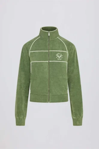Kort sweatshirt i frotté med dragkedja i grönt