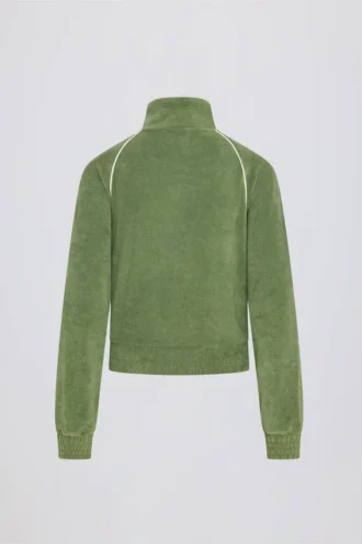 Kort sweatshirt i frotté med dragkedja i grönt