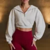 Kort sweatshirt med kvartslång dragkedja i gråmelerat