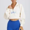 Kort sweatshirt med kvartslås i vitt