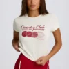 Kort T-shirt med tryck i elfenben