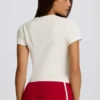 Kort T-shirt med tryck i elfenben