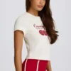 Kort T-shirt med tryck i elfenben