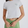 Kort T-shirt med tryck i gråmelerat
