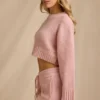 Kort tröja i ribbad stickning i blushrosa