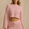 Kort tröja i ribbad stickning i blushrosa