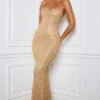 Krystelle Embellished Fishtail Maxi Klänning i guld